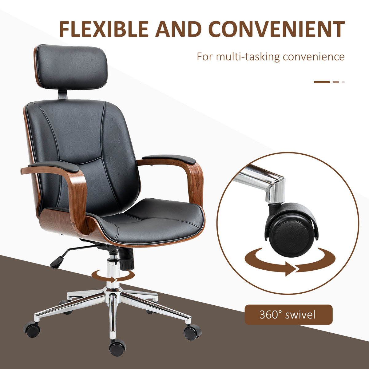 Office Chair, PU Leather Desk Chair with Removable Headrest, Adjustable Height, Black