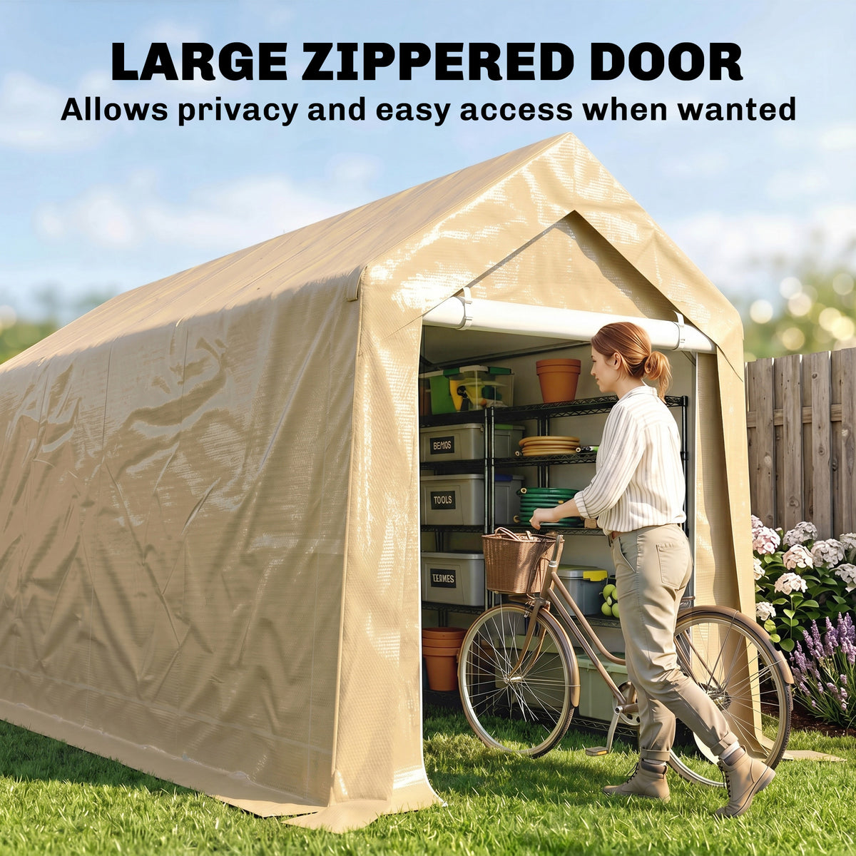 7' x 12' Outdoor Storage Shed Portable Garage with Roll-up Door for Motorcycle, Bike, Garden Tools