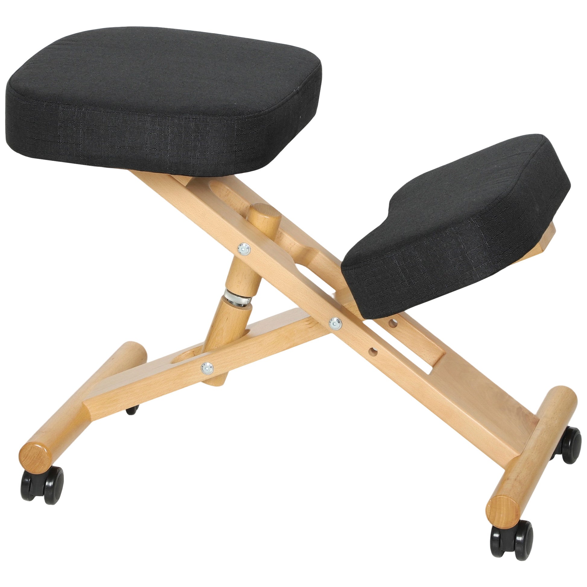 HOMCOM Ergonomic Kneeling Posture Chair: Rubberwood Frame, Rolling Wheels, Black