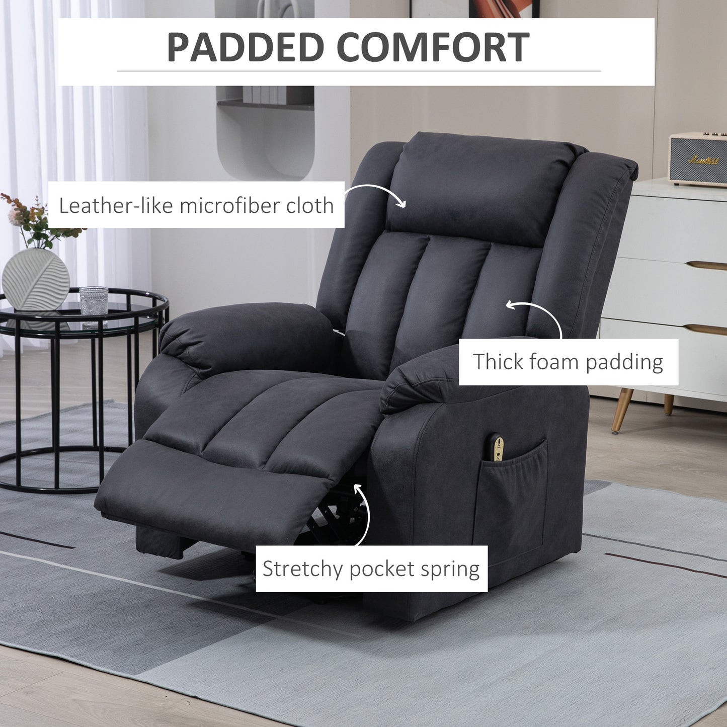 HOMCOM Electric Power Lift Recliner Chair for Elderly Microfibre Side Pockets