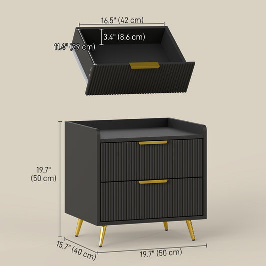 2-Drawer Nightstand with Metal Legs – 20"W x 20"H