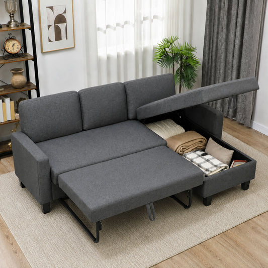 77.6" L-Shaped Pull-Out Sleeper Sectional with Storage Chaise