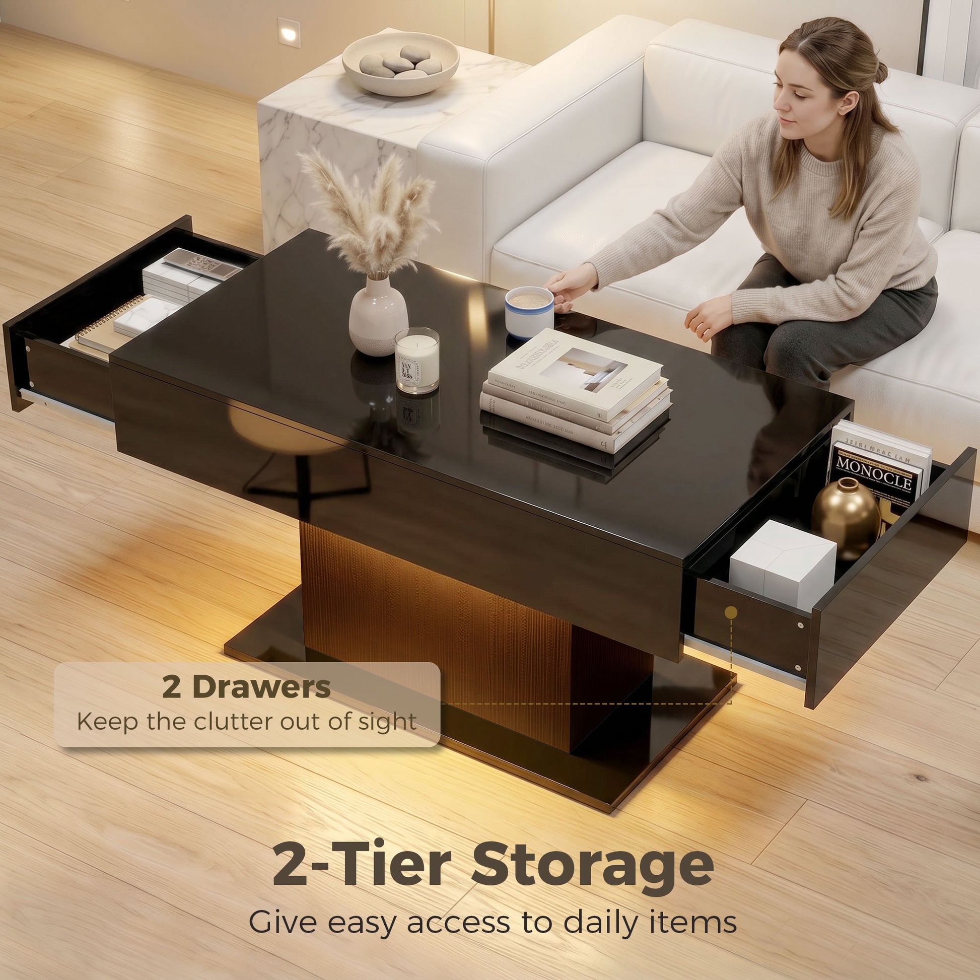 HOMCOM LED Coffee Table High Gloss Black