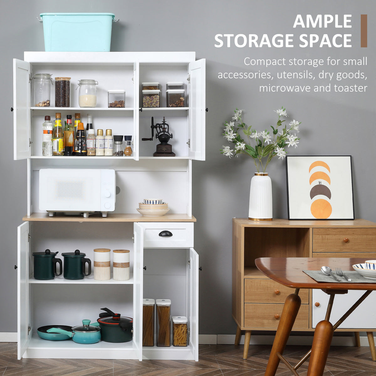 Kitchen Pantry with Hutch, Microwave Stand and Drawer – 40"W x 71"H