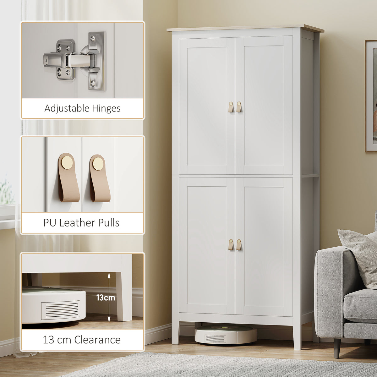 Tall Kitchen Pantry Storage Cabinet with Motion Sensor LED Light – 32"W x 70"H