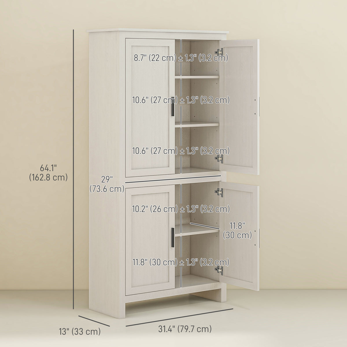 Kitchen Pantry Cabinet with 4 Doors – 31"W x 64"H