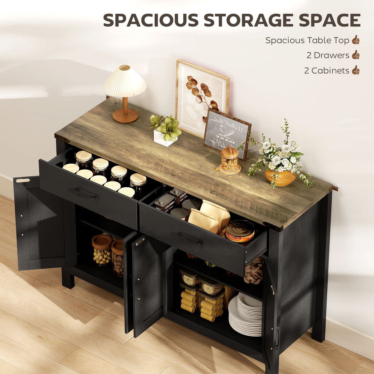 Farmhouse Kitchen Storage Cabinet with 2 Drawers and Shelves – 47"W x 32"H