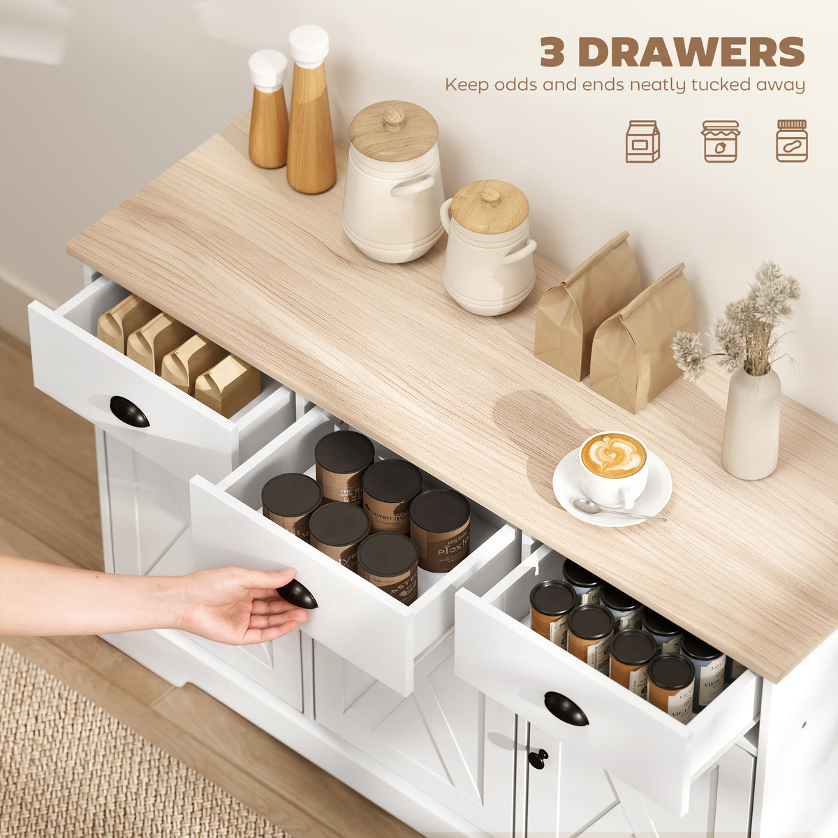Farmhouse Sideboard with 3 Barn Doors and 3 Drawers – 47"W x 30"H