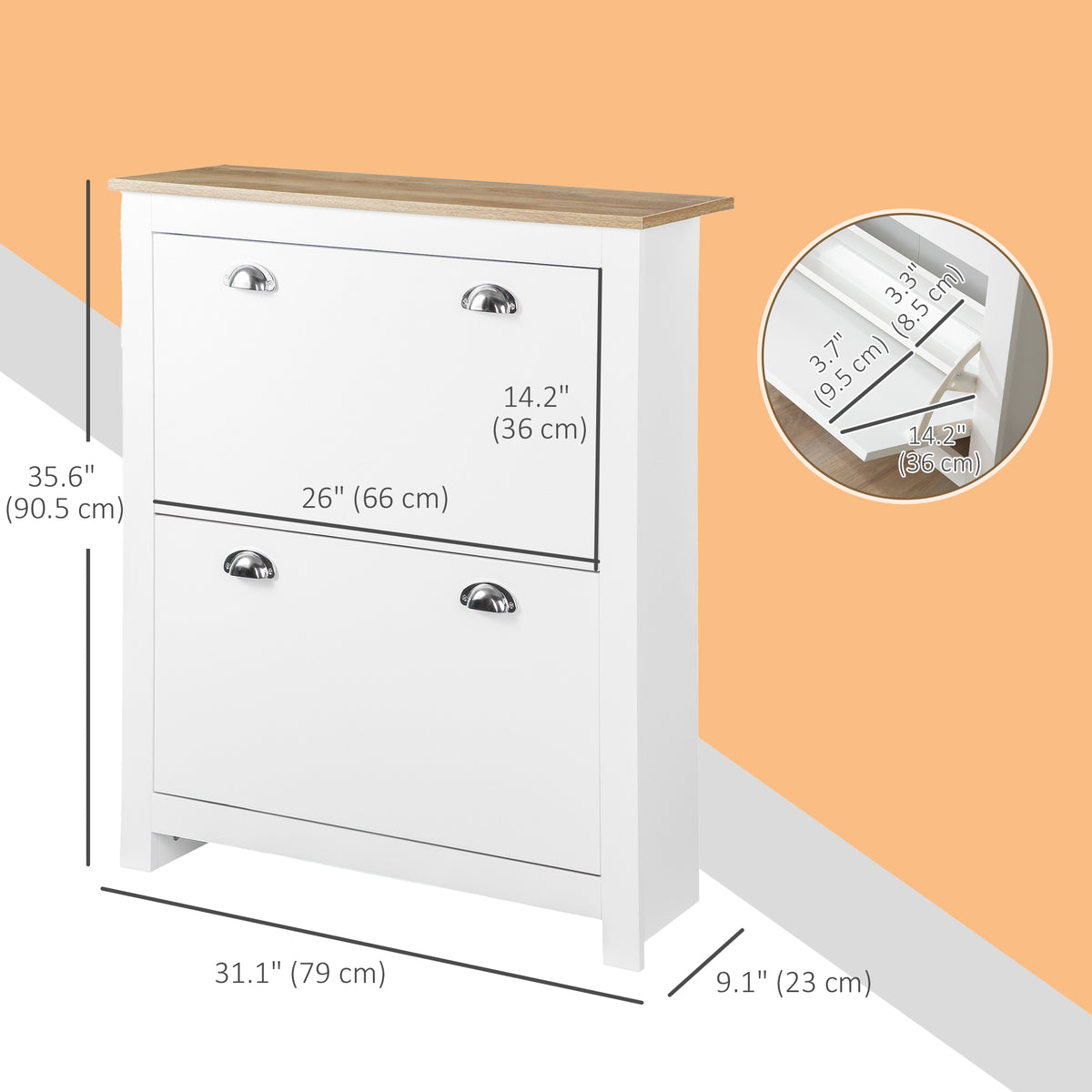 Modern Shoe Cabinet with 2 Flip Drawers – 31"W x 36"H