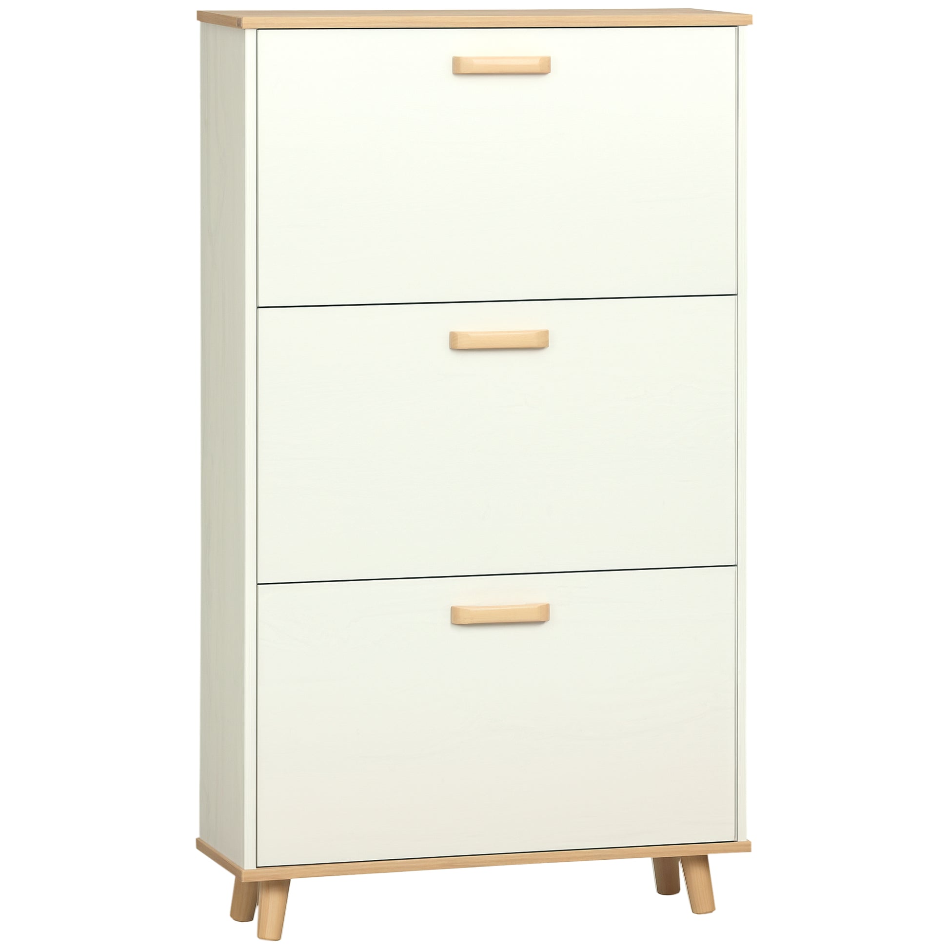 HOMCOM Modern White Shoe Cabinet with 3 Flip Drawers & Adjustable Shelves
