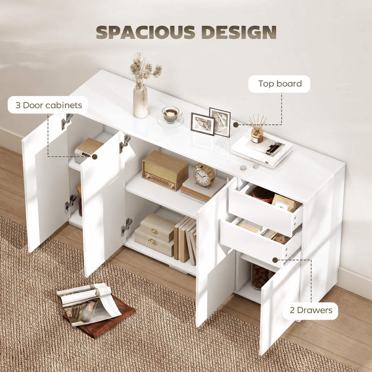 Modern Coffee Bar Cabinet with Push-Open Design and 2 Drawers – 55"W x 29"H
