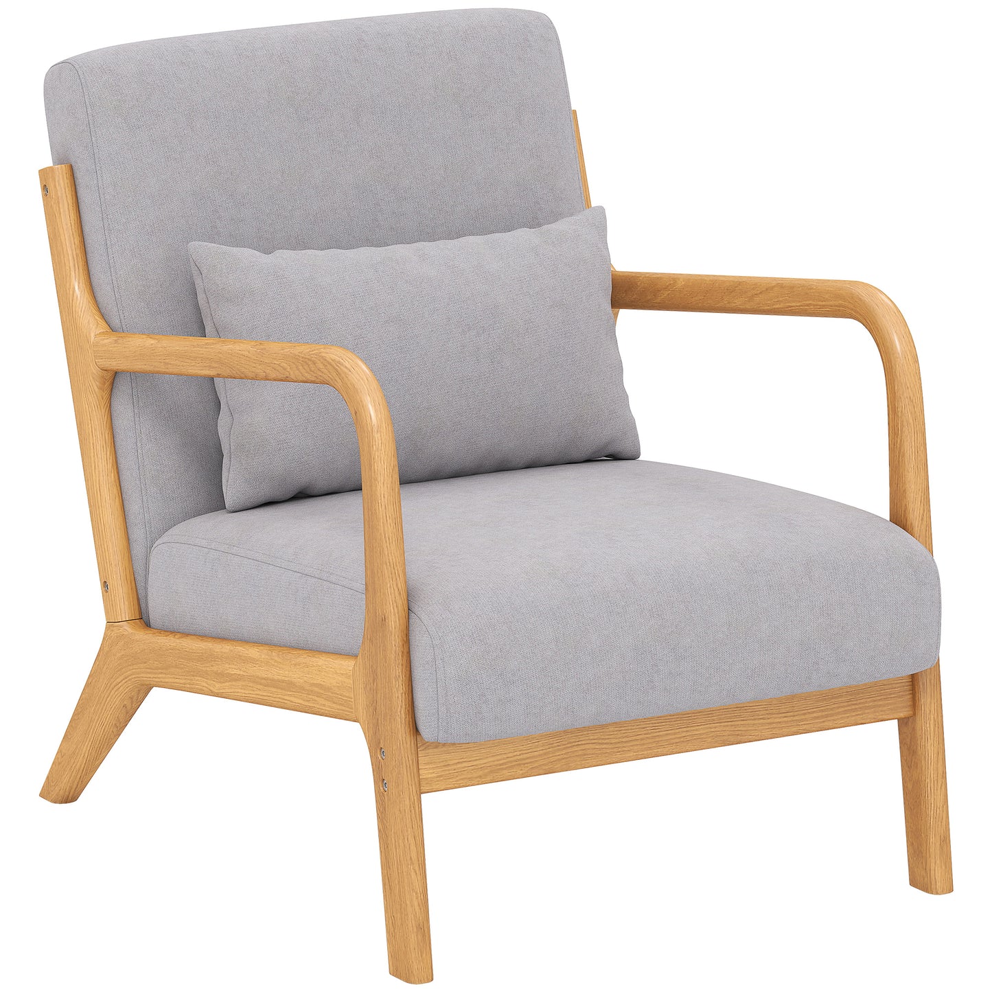 HOMCOM Grey Velvet Fabric Retro Accent Lounge Chair with Wood Legs
