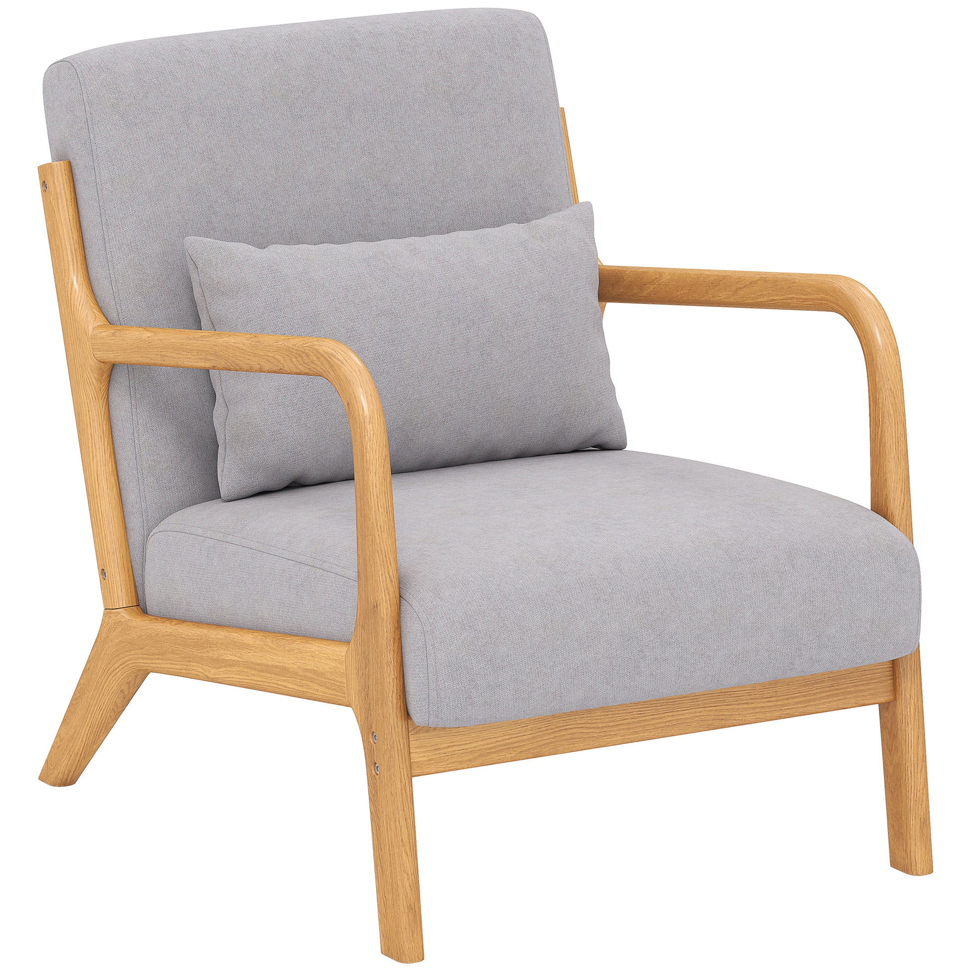 HOMCOM Grey Velvet Fabric Retro Accent Lounge Chair with Wood Legs