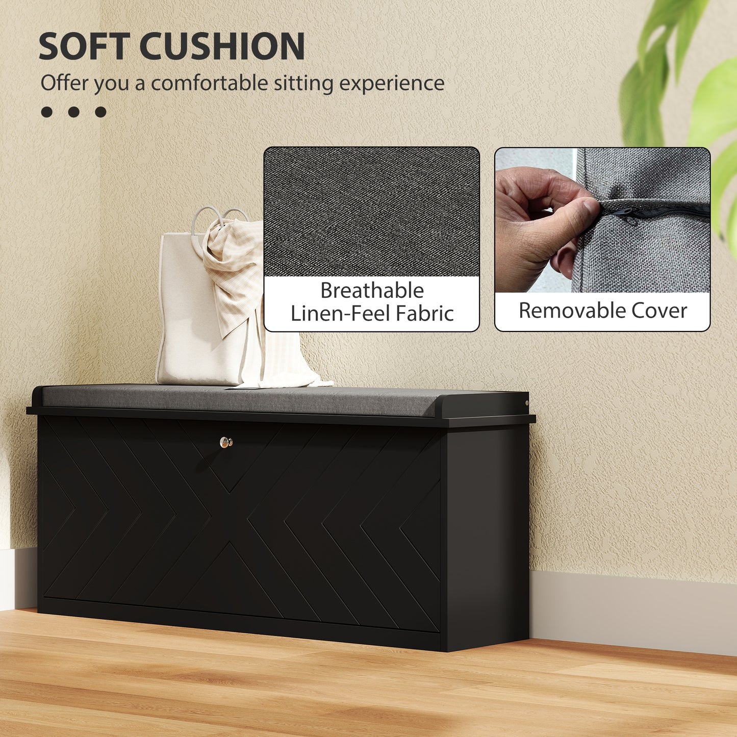 HOMCOM Upholstered Hallway Shoe Bench with Flip Drawer, Adjustable Storage Shelf