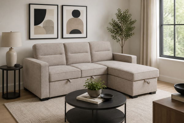 Brassex Sectional Sleeper Taupe Reversible Chaise