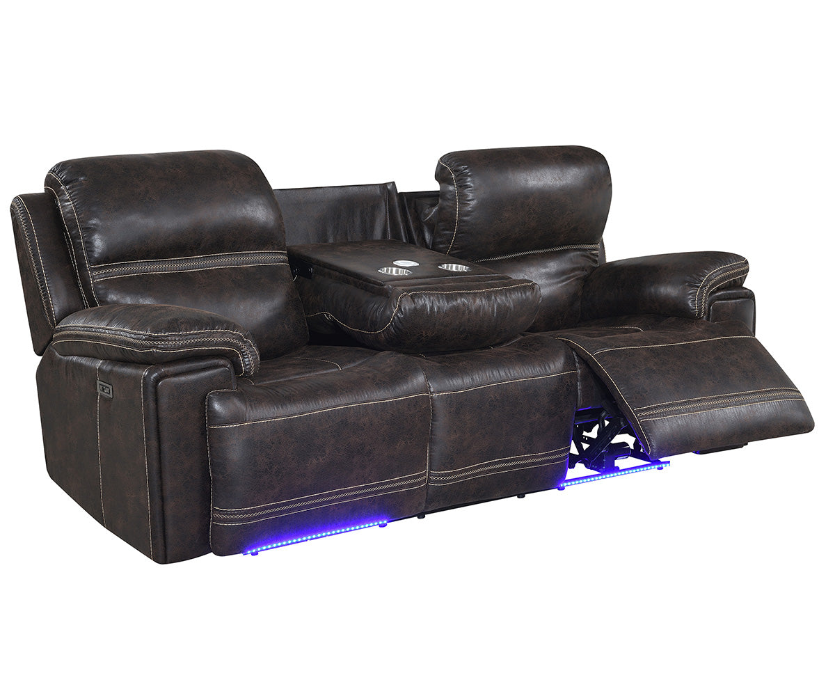 Beckley Power Recliner Sofa with Headrests, Wireless Charger, and LED