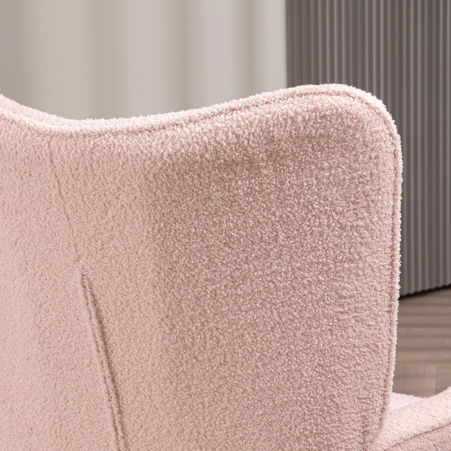 Modern Sherpa Boucle Accent Chair, Upholstered Wingback Armchair, Fluffy Vanity Chair for Living Room, Bedroom, Reading Room, Pink