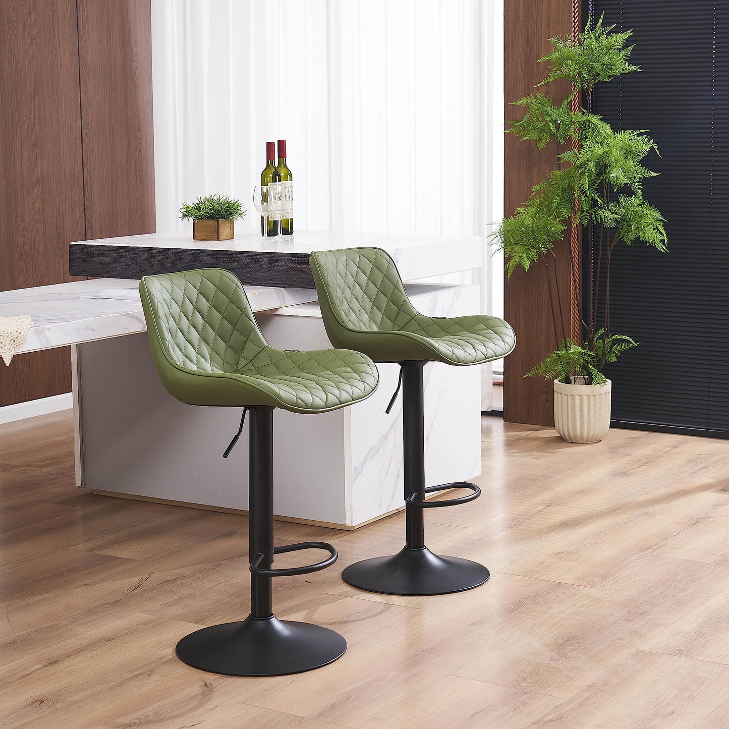 Grey Bar Stools Set of 2 Counter Height Bar Stool Faux Leather Upholstered Metal Barstools Modern Adjustable Swivel High Back Bar Chairs Home Kitchen Dining Island