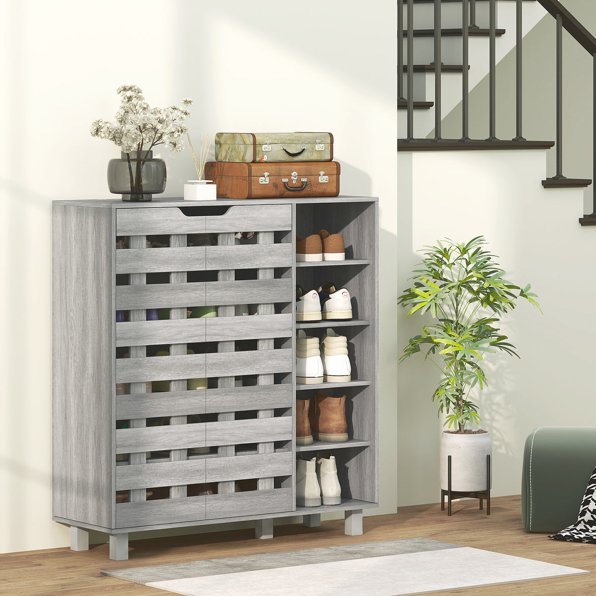 Shoe Cabinet with 5-Tier Double Door Storage – 34"W x 37"H