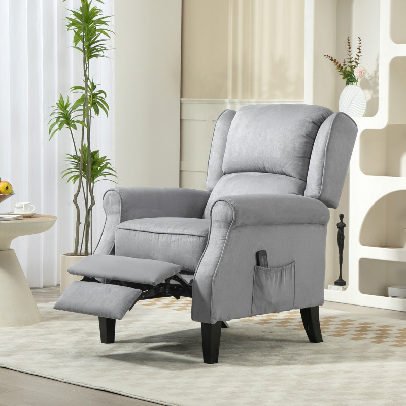 HOMCOM Grey Push Back Recliner with Vibration Massage and Footrest