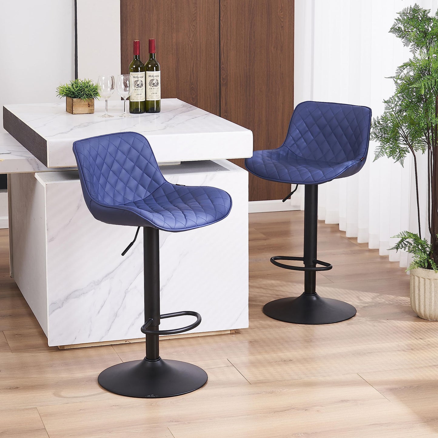 Grey Bar Stools Set of 2 Counter Height Bar Stool Faux Leather Upholstered Metal Barstools Modern Adjustable Swivel High Back Bar Chairs Home Kitchen Dining Island