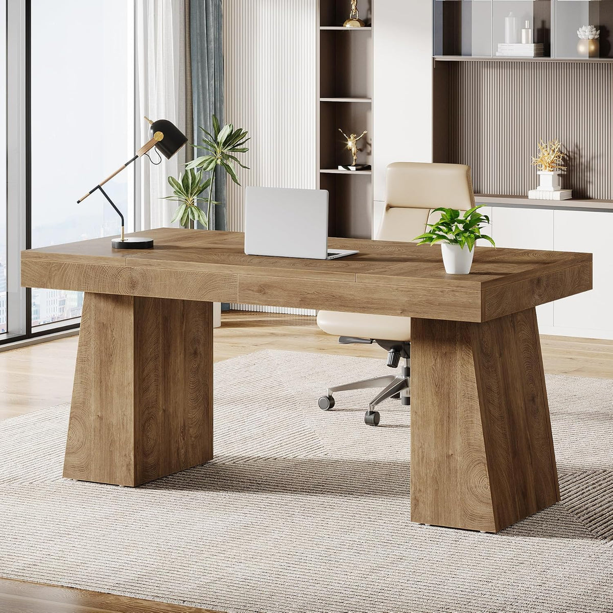 55" Executive Desk, Modern Wood Computer Desk Workstation Desk