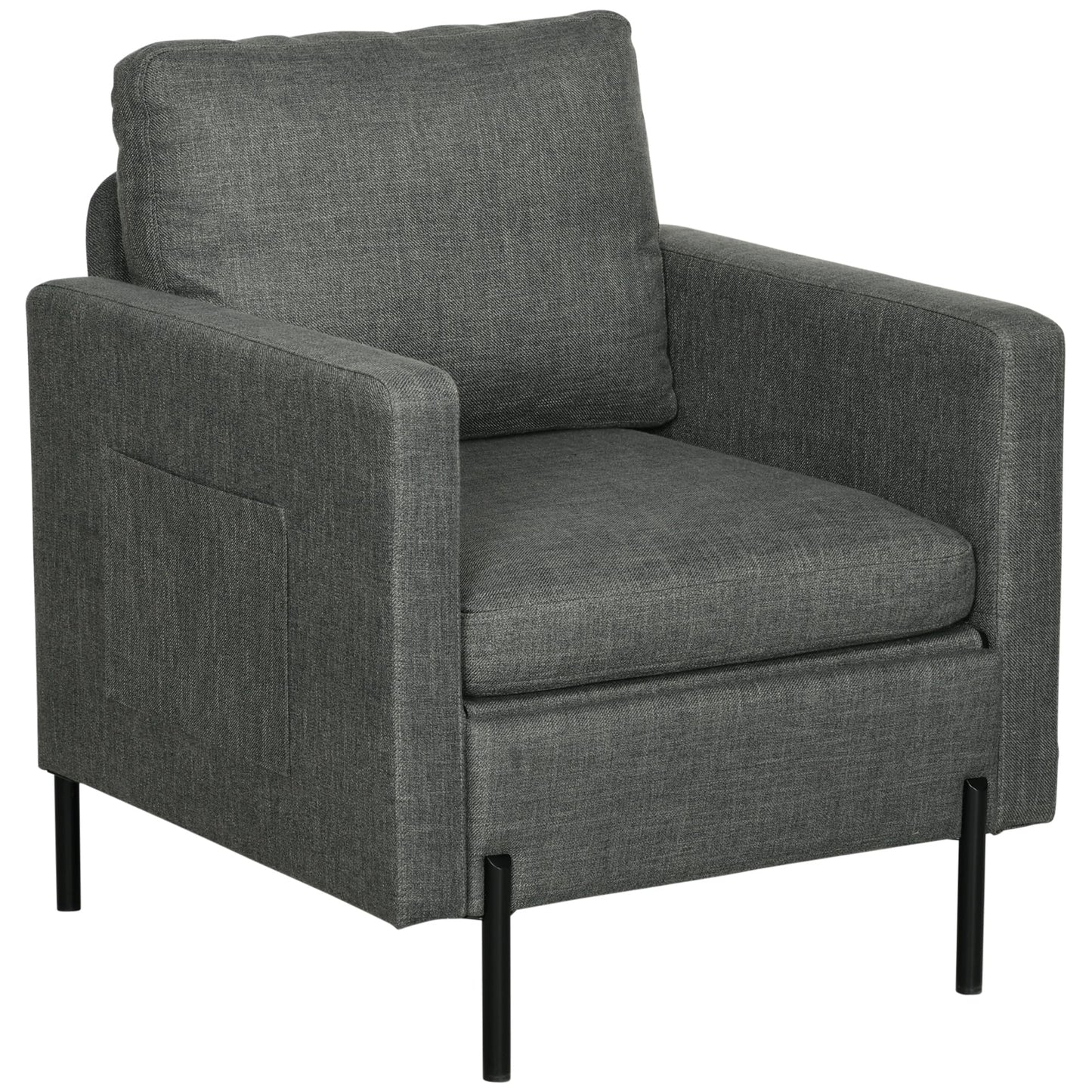 Fabric Accent Chair, Armchair, Modern Living Room Chair with Metal Legs, 2 Side Pockets, Thick Padding for Bedroom, Cream White