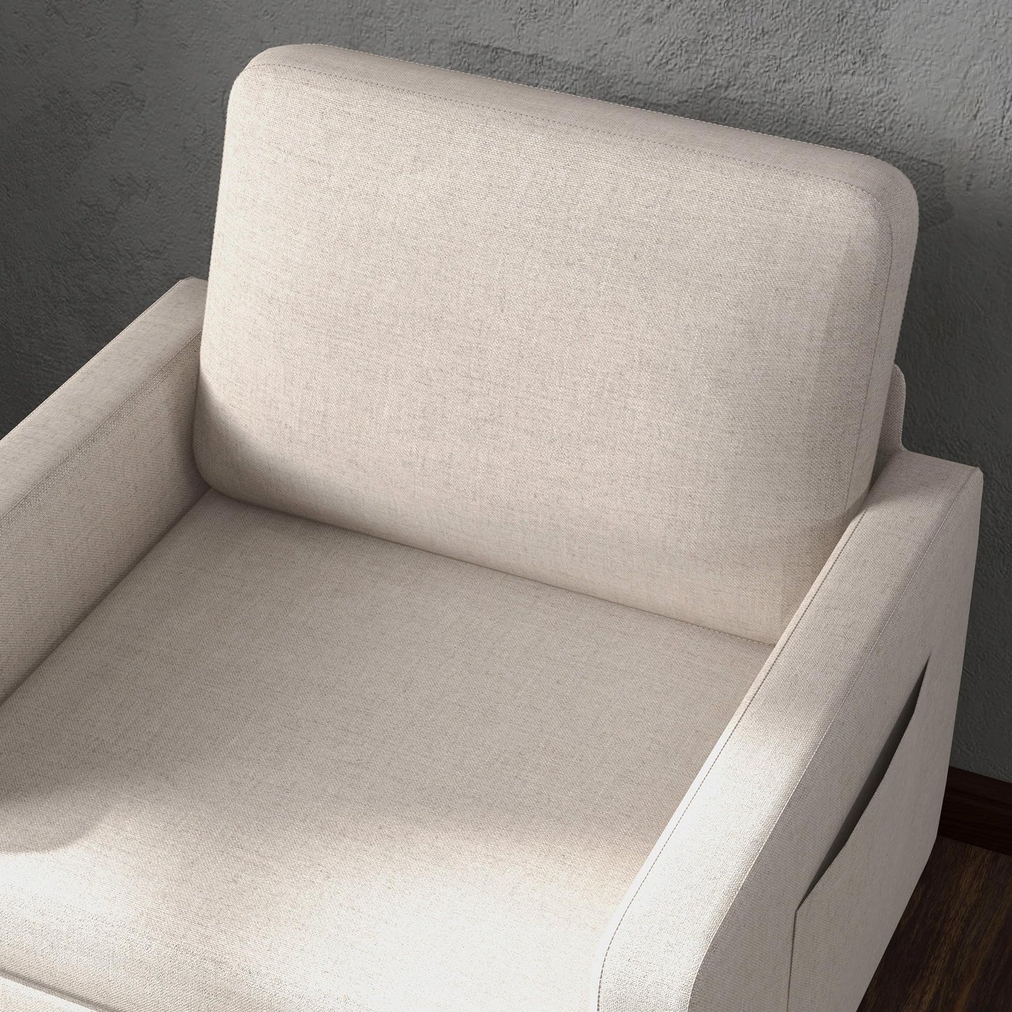 Fabric Accent Chair, Armchair, Modern Living Room Chair with Metal Legs, 2 Side Pockets, Thick Padding for Bedroom, Cream White