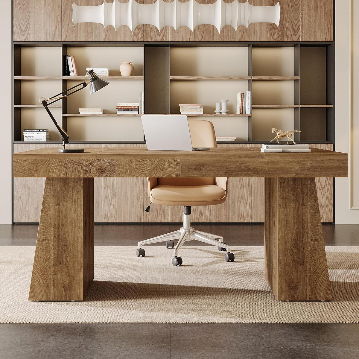55" Executive Desk, Modern Wood Computer Desk Workstation Desk