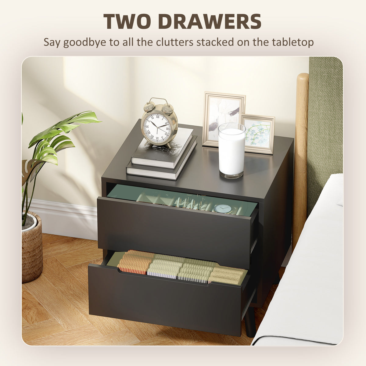 2-Drawer Nightstands with Solid Wood Legs, Set of 2 – 20"W x 20"H