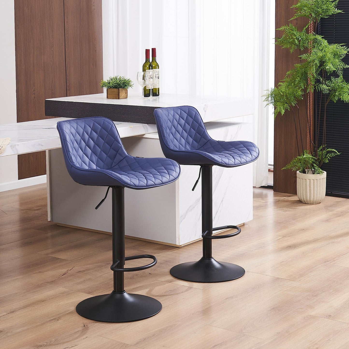 Grey Bar Stools Set of 2 Counter Height Bar Stool Faux Leather Upholstered Metal Barstools Modern Adjustable Swivel High Back Bar Chairs Home Kitchen Dining Island