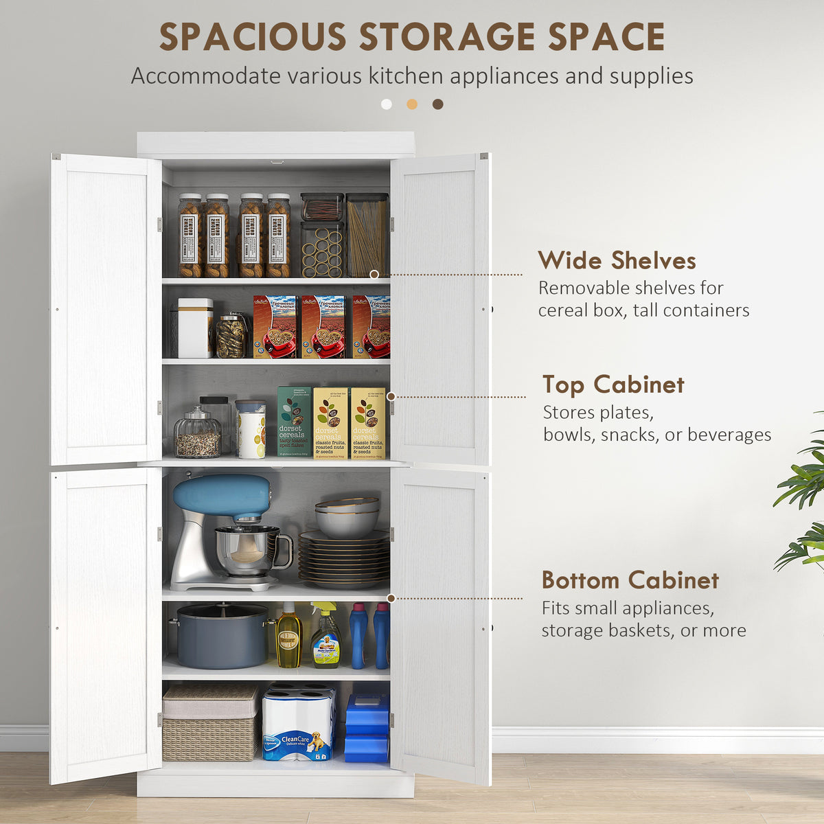 Freestanding Kitchen Pantry Cabinet with 4 Doors – 30"W x 73"H, White