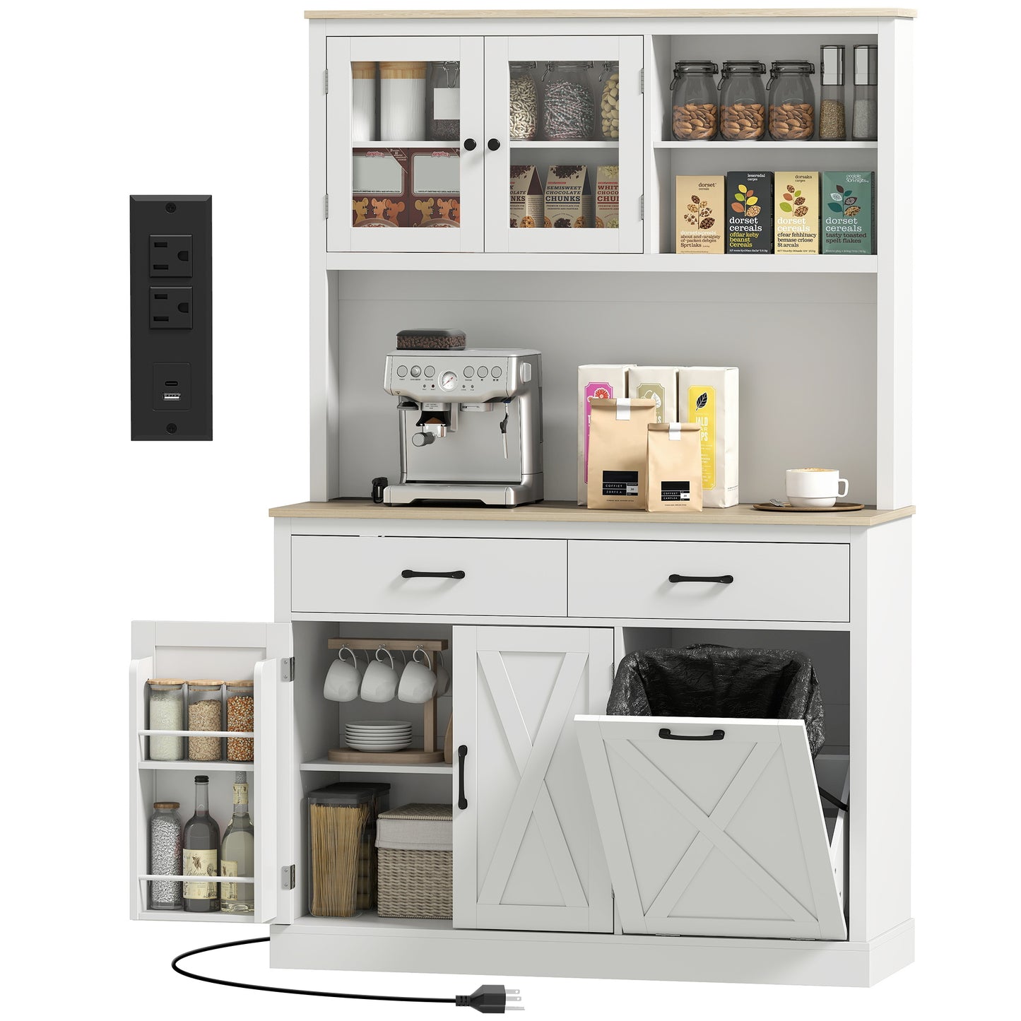 HOMCOM 69" Pantry Cabinet with Charging Station White