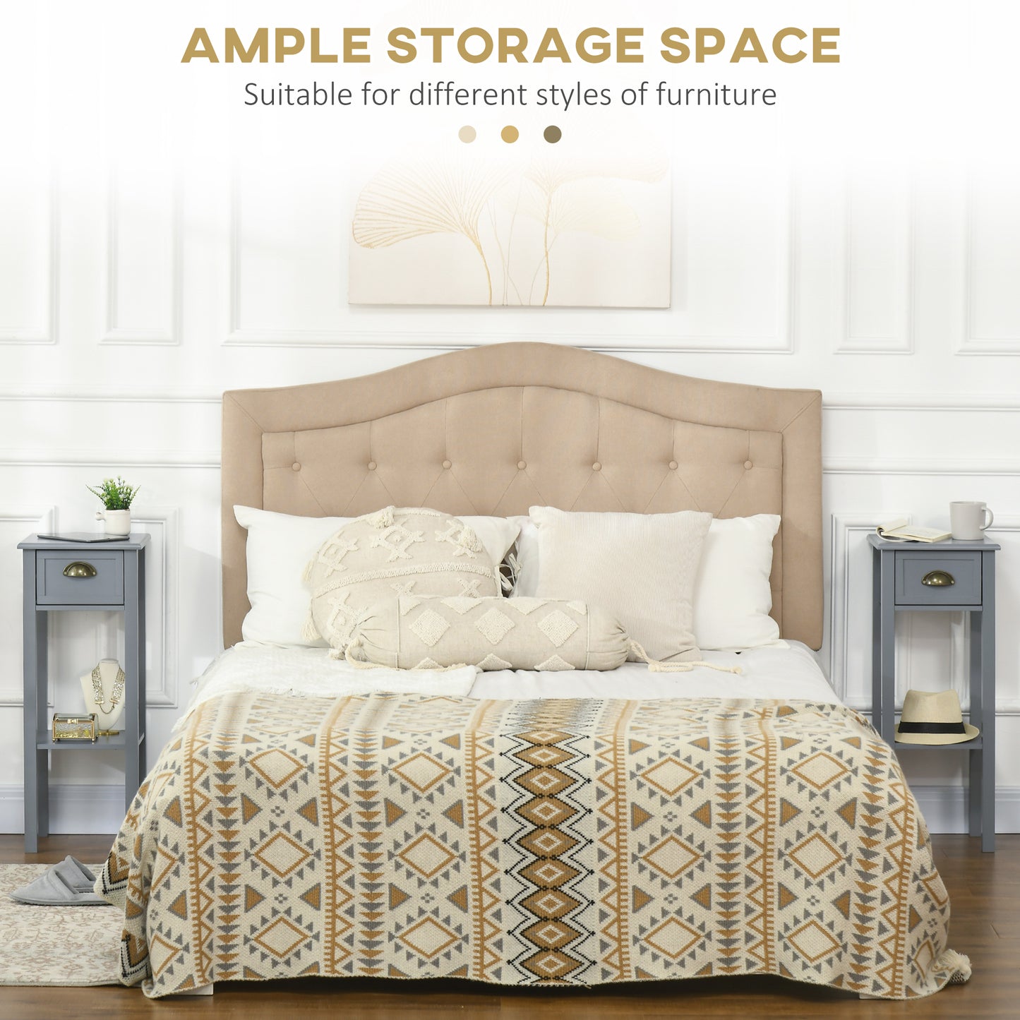 HOMCOM Set of 2 Slim Grey Wooden Nightstands with Drawer and Shelf