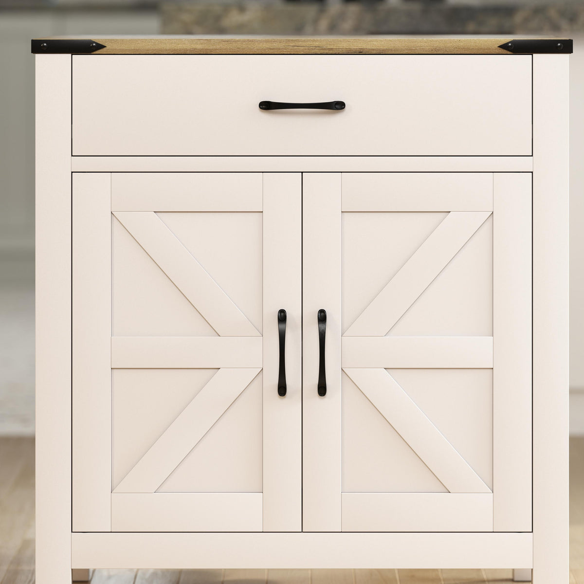 Farmhouse Kitchen Storage Cabinet with Drawer and Shelf – 31"W x 33"H