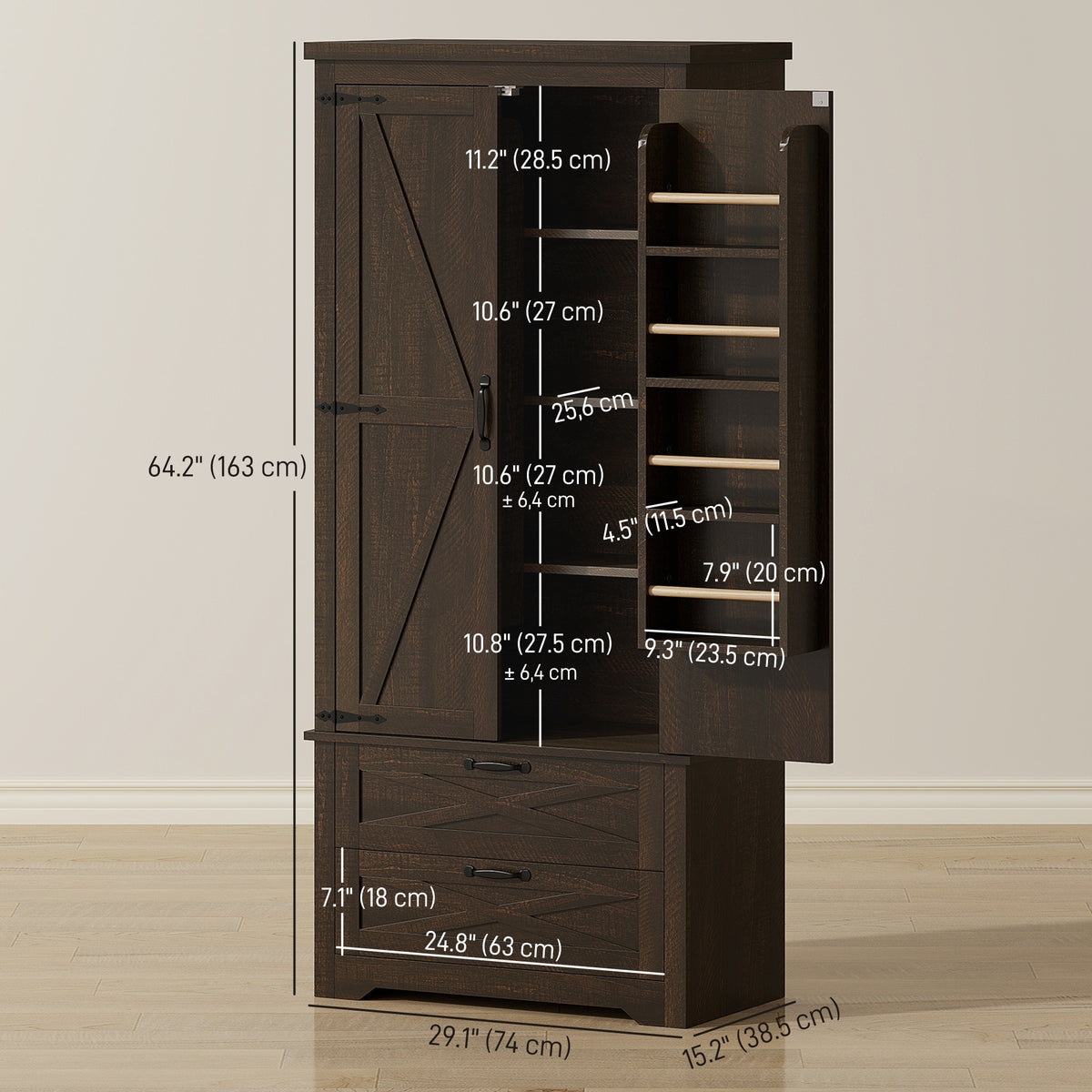 Freestanding Kitchen Pantry Cabinet with Drawers – 29"W x 64"H