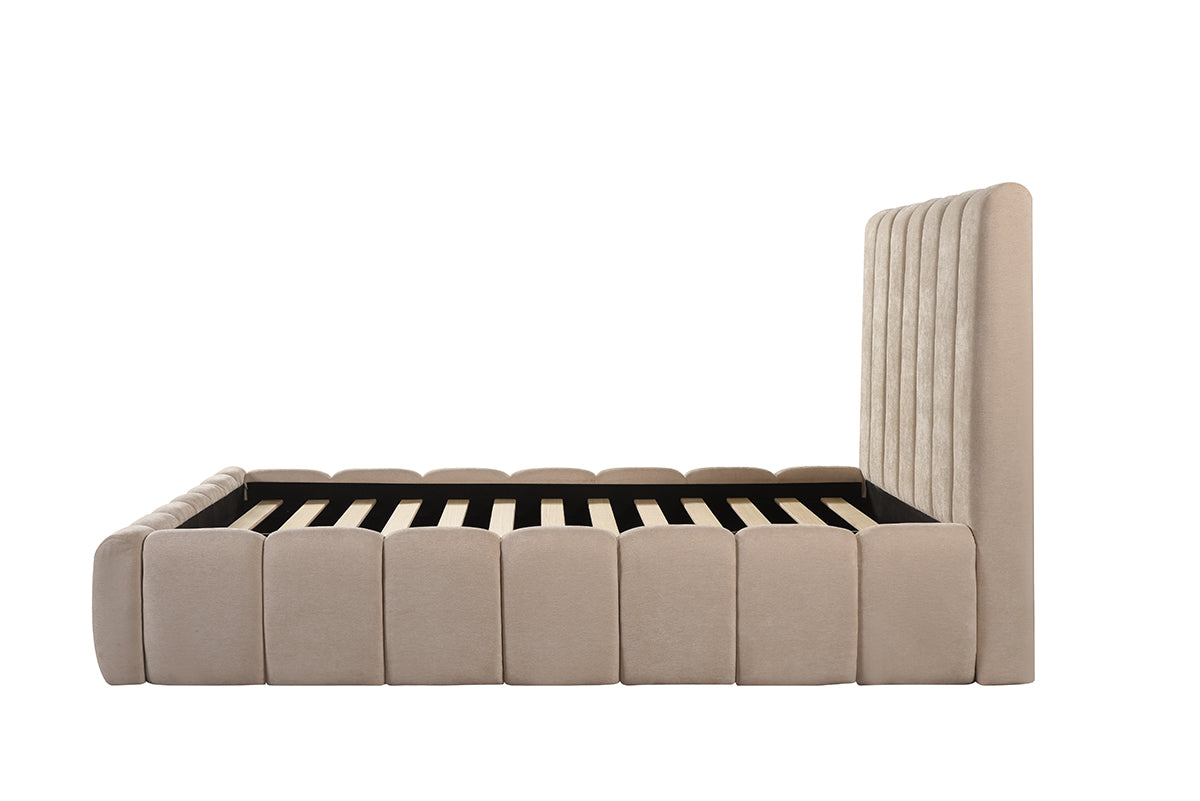 Channel-Tufted Bed Frame – Beige