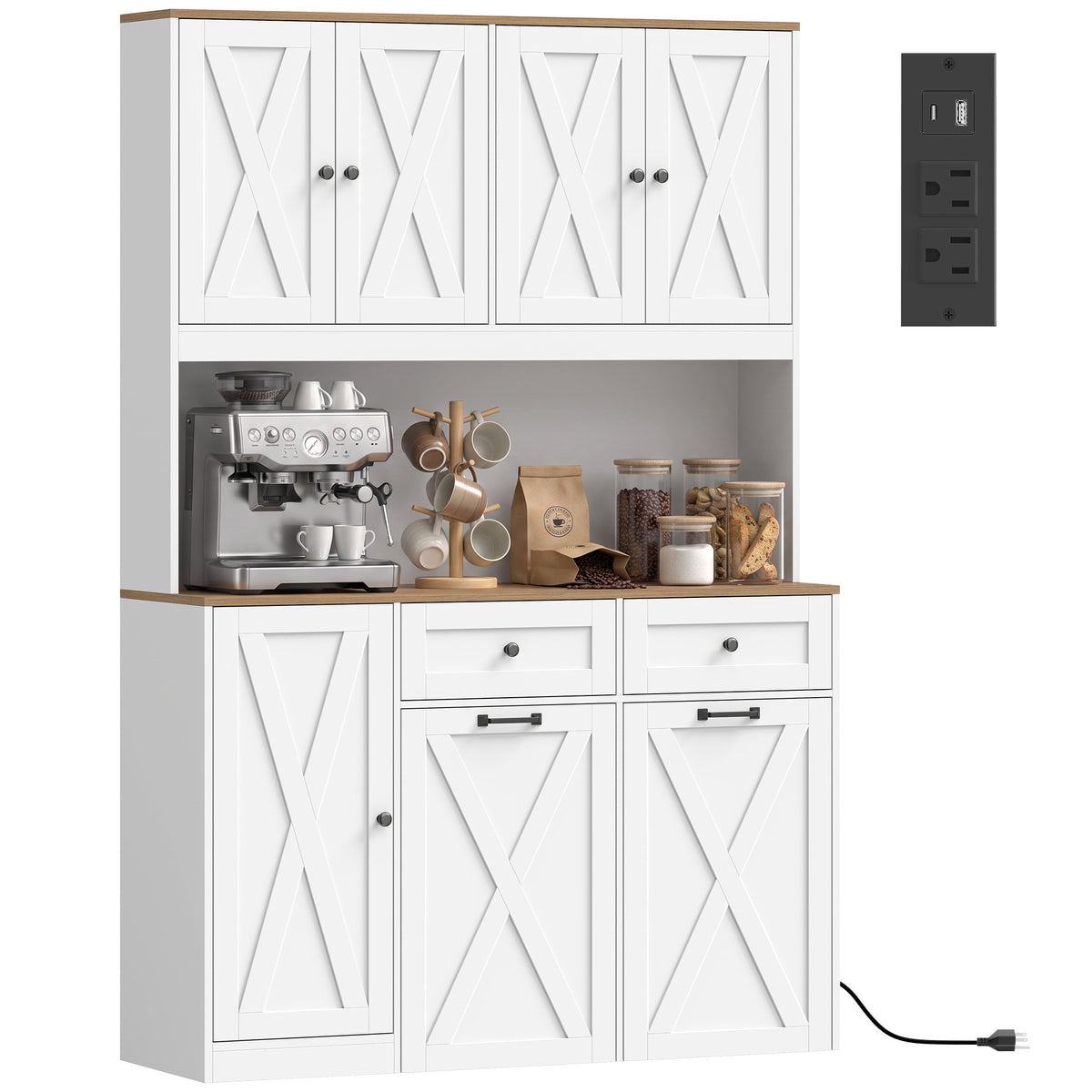 Pantry Cabinet with 13 Gallon Double Trash Can Cabinet – 47"W x 71"H