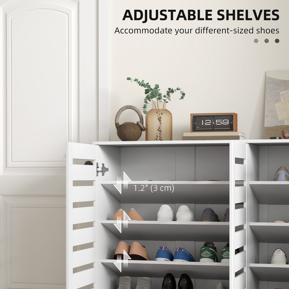 Wide Shoe Cabinet with Slatted Doors – 45"W x 39"H