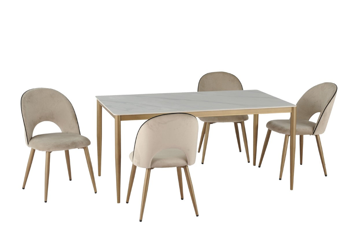 Ceramic Dining Table – White/Gold
