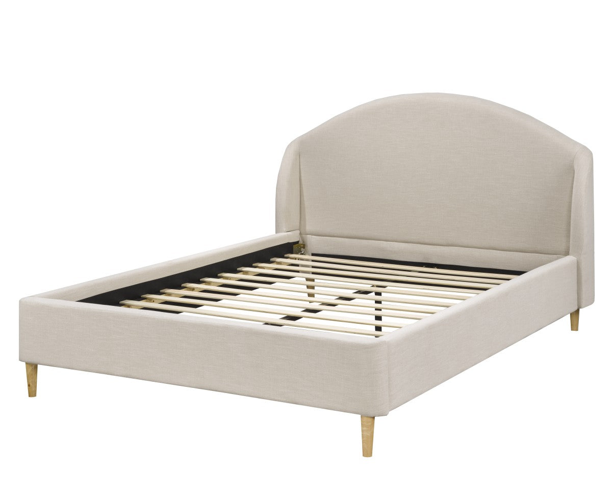 Brassex Mason King Platform Bed - Beige Fabric, Slat Support, Modern Style