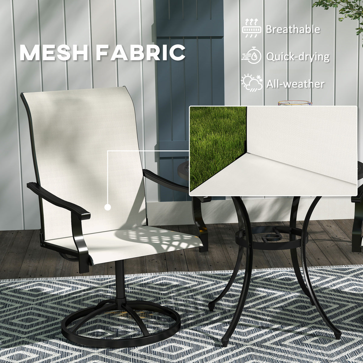 Outdoor Swivel Dining Chairs Set of 2, High Back Swivel Chairs with All Weather Mesh for Deck, Backyard, Poolside – White