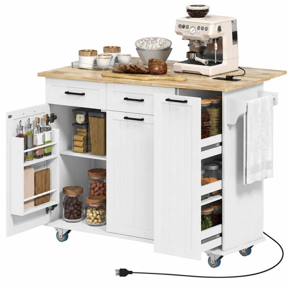 Kitchen Island on Wheels with Wood Drop Leaf – 47"W x 37"H