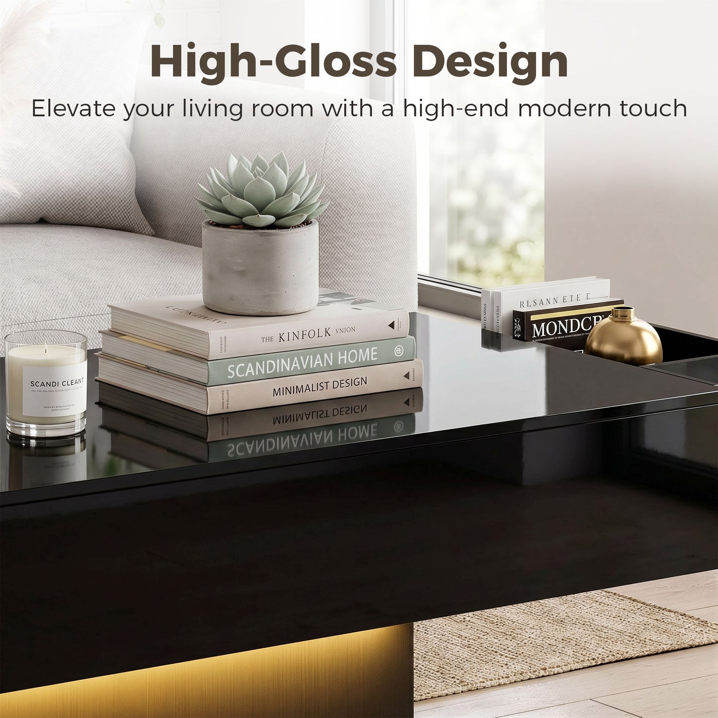 HOMCOM LED Coffee Table High Gloss Black