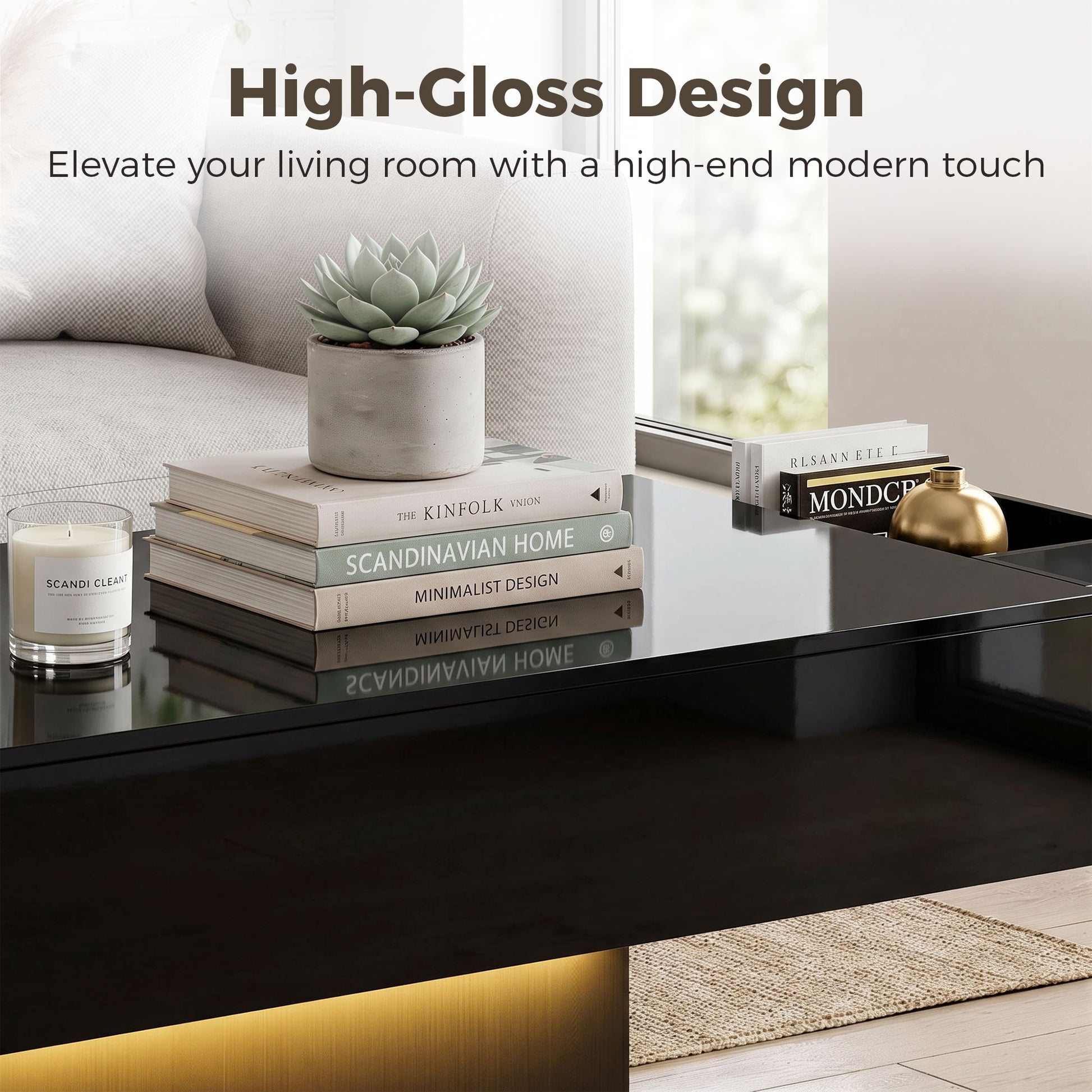HOMCOM LED Coffee Table High Gloss Black