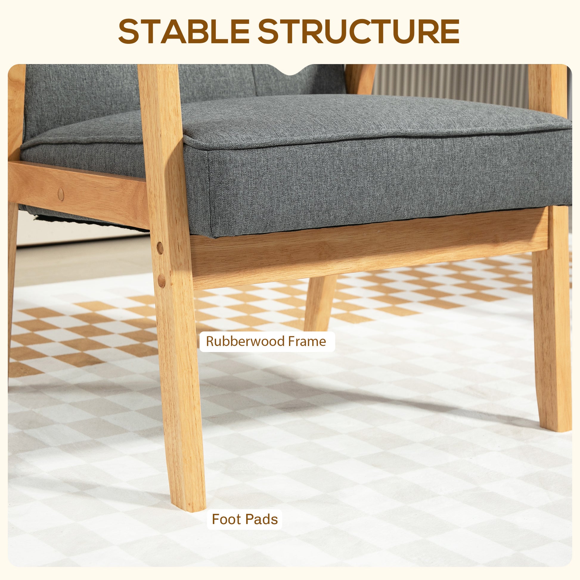 Modern Grey Linen Fabric Button Tufted Accent Chair Solid Wood Frame