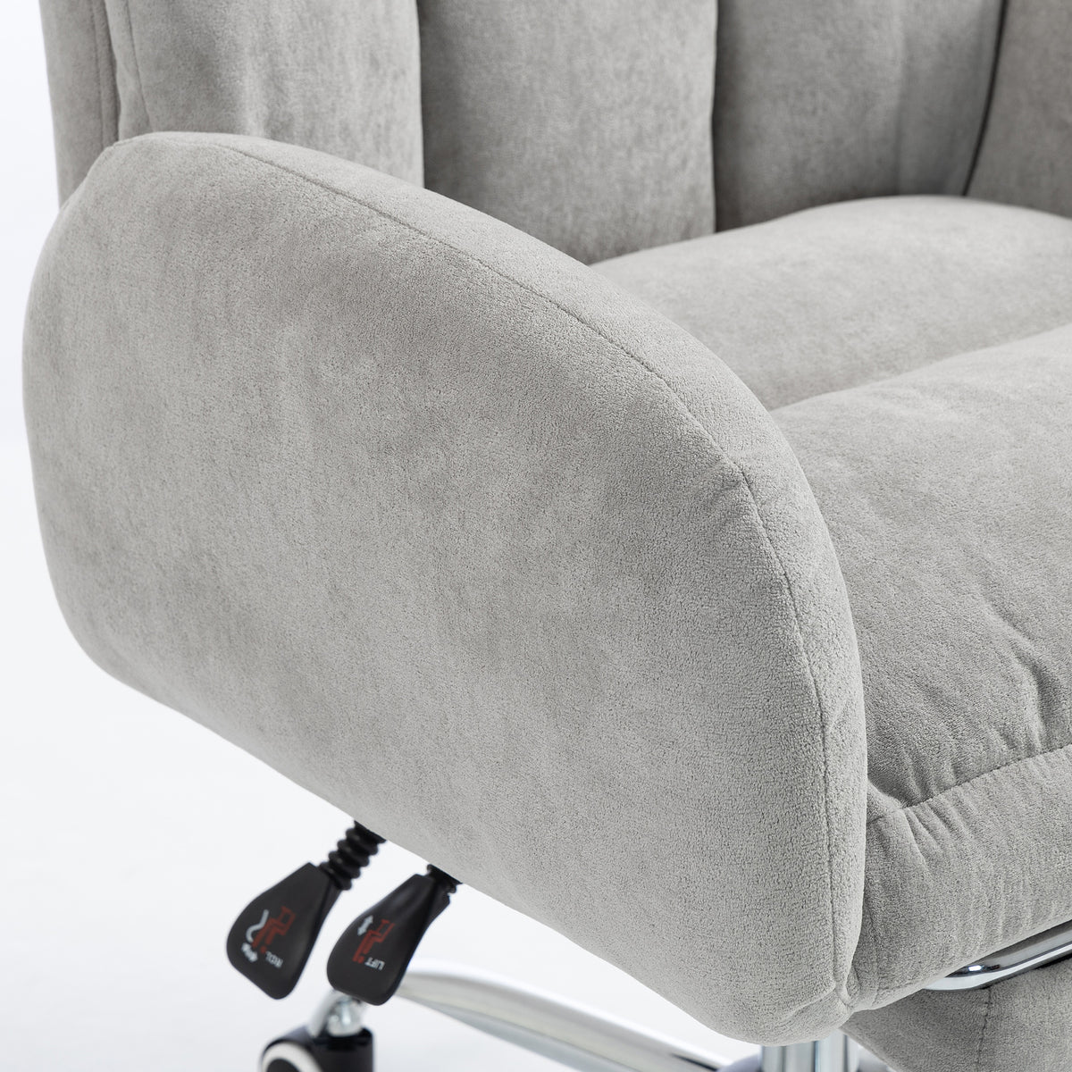 Cross Legged Office Chair with Footrest, 90°-180° Flip Armrests, Task Desk Chair, Light Grey