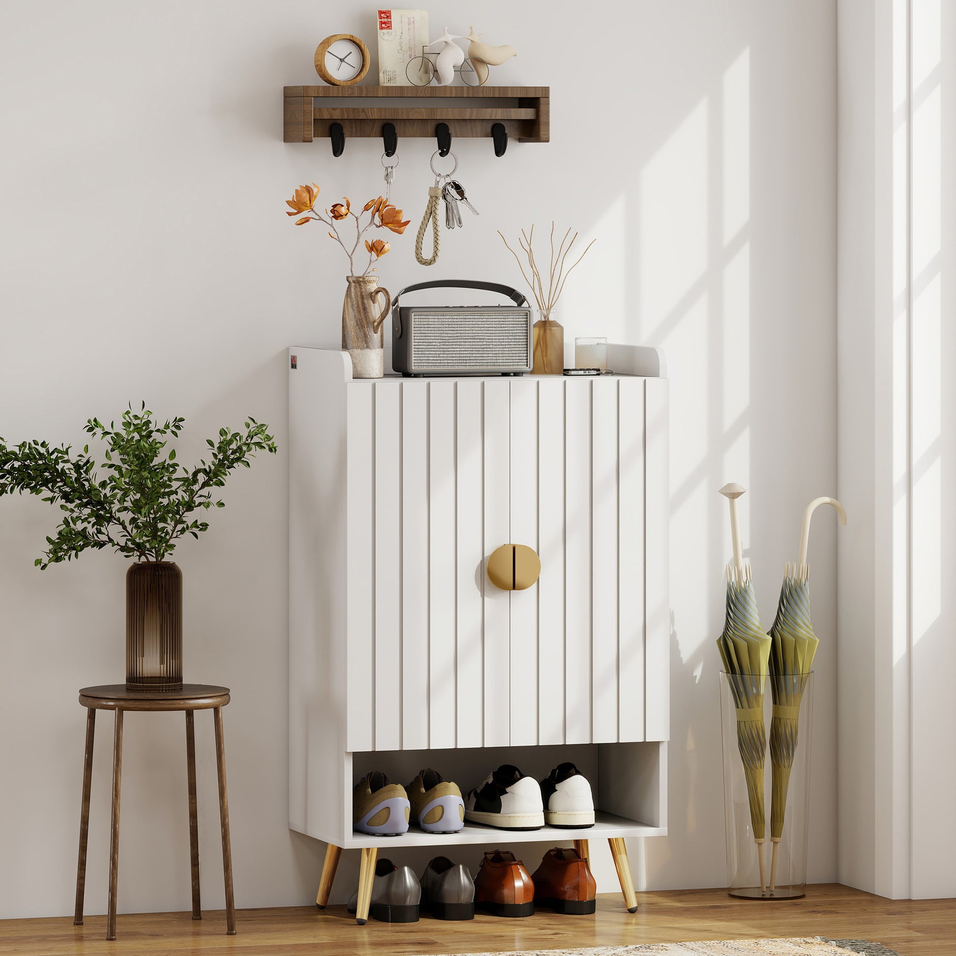 HOMCOM Narrow Entryway Shoe Cabinet, Adjustable Shelves, Open Storage, Holds 15 Pairs, White