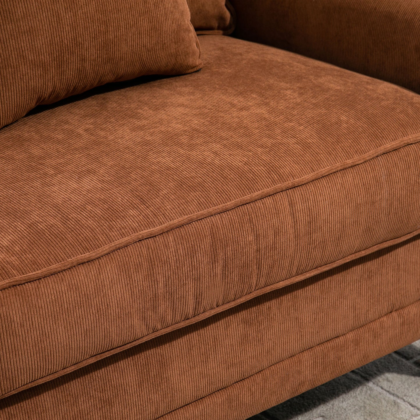 Modern Classic 3-Seater Corduroy Fabric Sofa with Pine Wood Legs, Rolled Arms, Brown