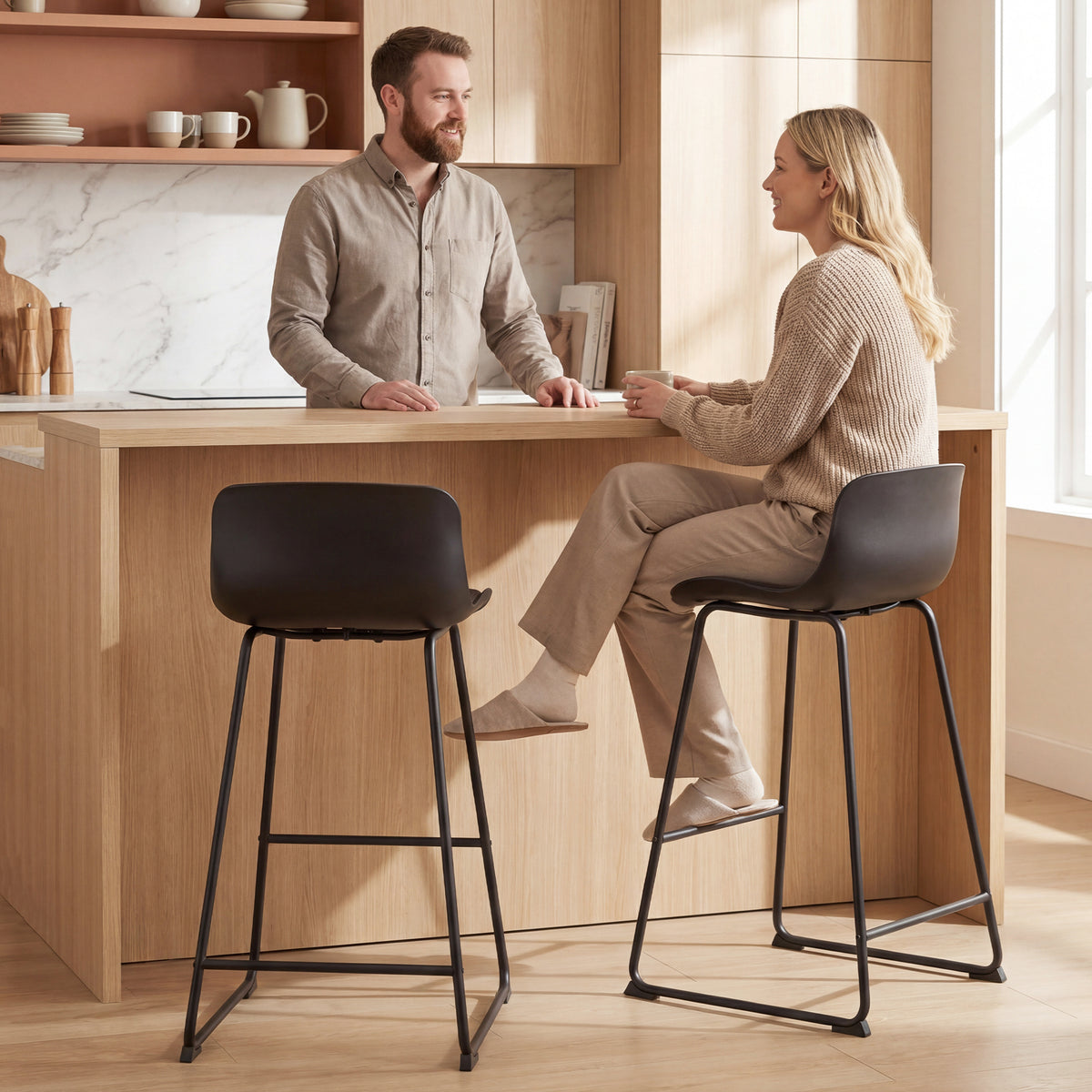 PU Leather Counter Height Kitchen Bar Stools, Set of 2